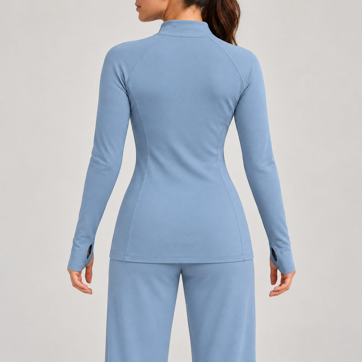 Headays Misty Blue Long-Sleeve Quarter-Zip Lounge Top with Mock Neckline