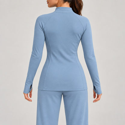 Headays Misty Blue Long-Sleeve Quarter-Zip Lounge Top with Mock Neckline