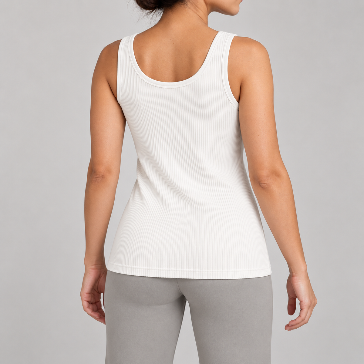 Headays Ivory White Ribbed Sleeveless Lounge Tank Top with Scoop Neckline