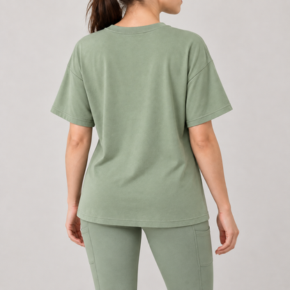 Headays Sage Green Relaxed Short-Sleeve Lounge Top with Crew Neckline