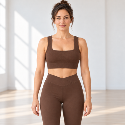 Headays Cocoa Brown Ribbed Longline Comfort Bralette with Square Neckline