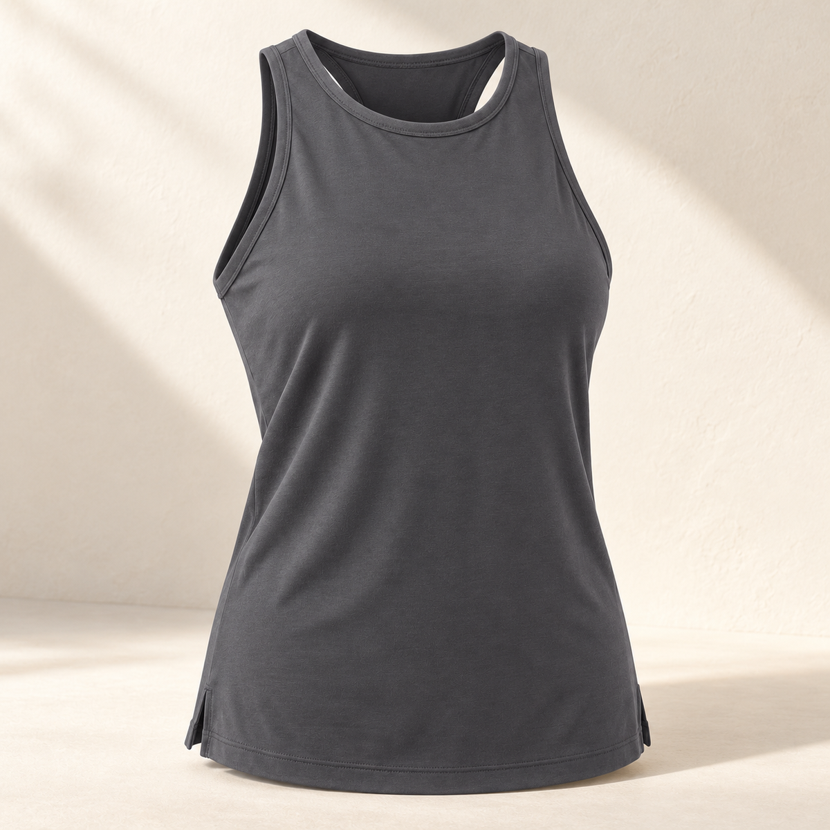 Headays Charcoal Gray Sleeveless Lounge Tank Top with High Crew Neckline