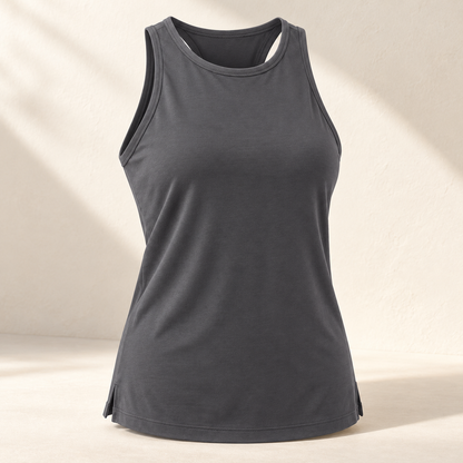 Headays Charcoal Gray Sleeveless Lounge Tank Top with High Crew Neckline