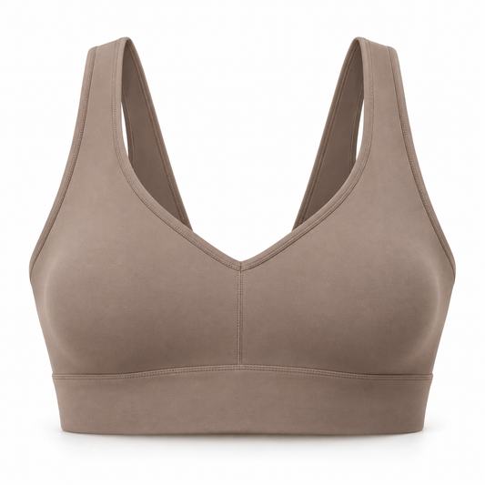Headays Warm Taupe V-Neck Comfort Bralette with Wide Shoulder Straps