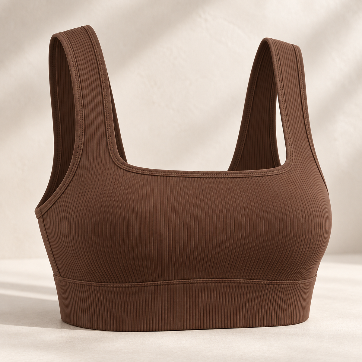 Headays Cocoa Brown Ribbed Longline Comfort Bralette with Square Neckline