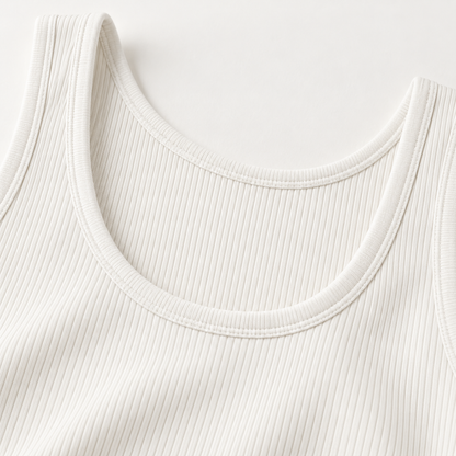 Headays Ivory White Ribbed Sleeveless Lounge Tank Top with Scoop Neckline