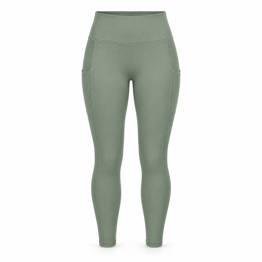 Headays Sage Green High-Waist Cropped Lounge Leggings with Side Pocket Detail