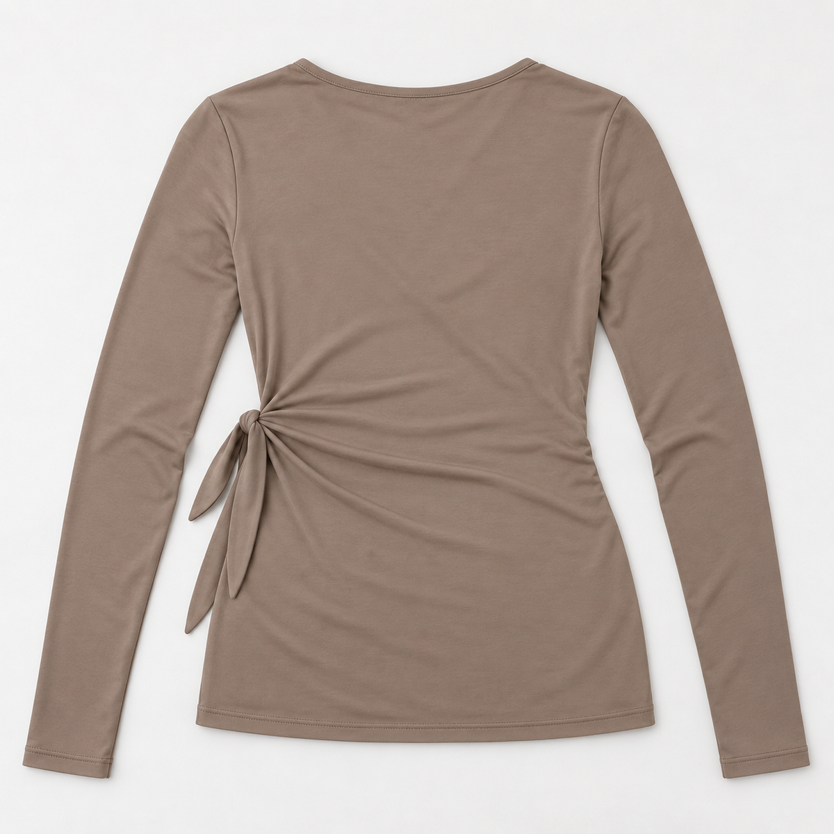 Headays Warm Taupe Long-Sleeve Wrap Lounge Top with Side Tie Detail