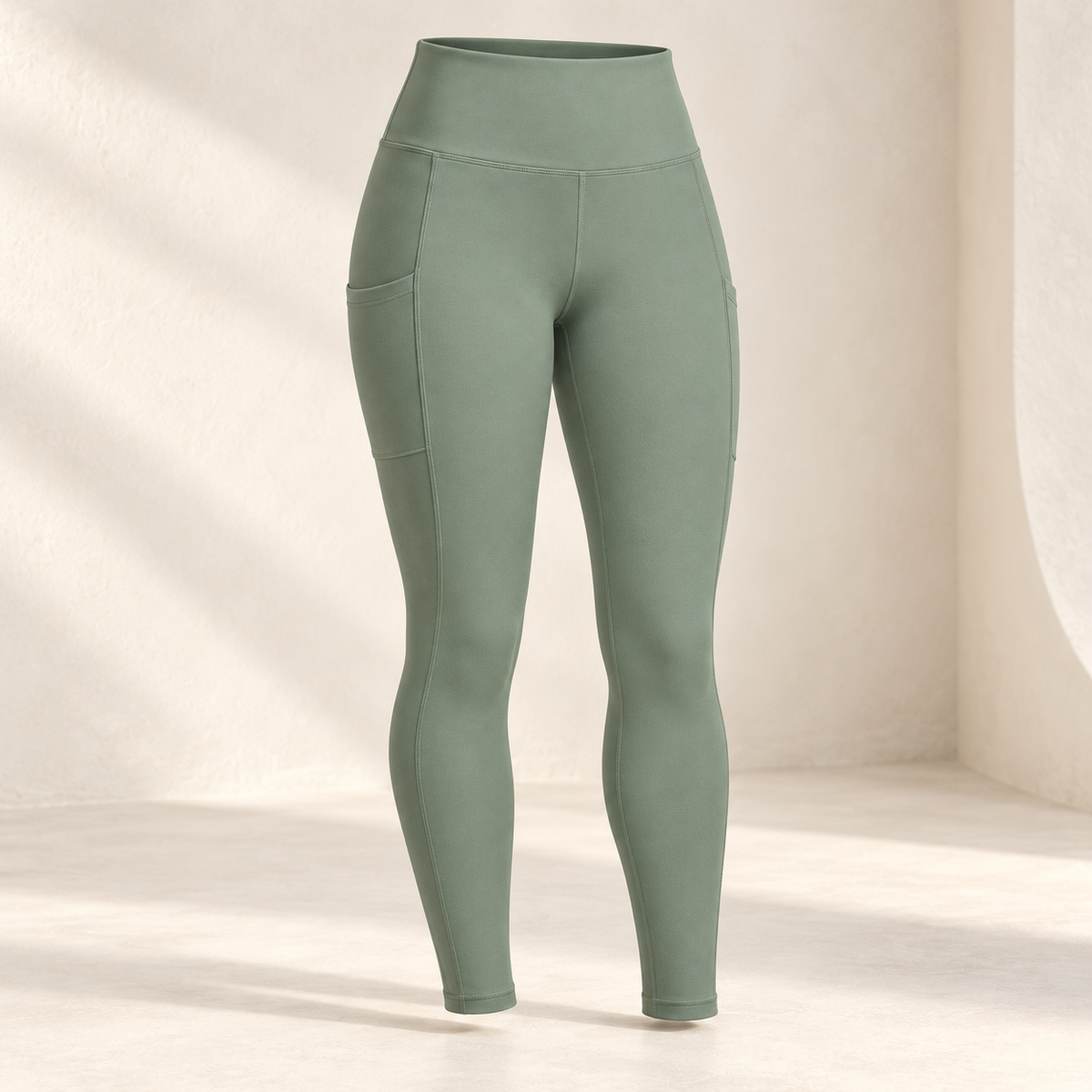 Headays Sage Green High-Waist Cropped Lounge Leggings with Side Pocket Detail