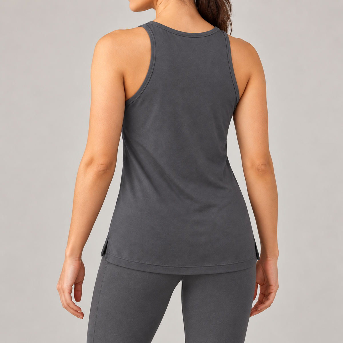 Headays Charcoal Gray Sleeveless Lounge Tank Top with High Crew Neckline