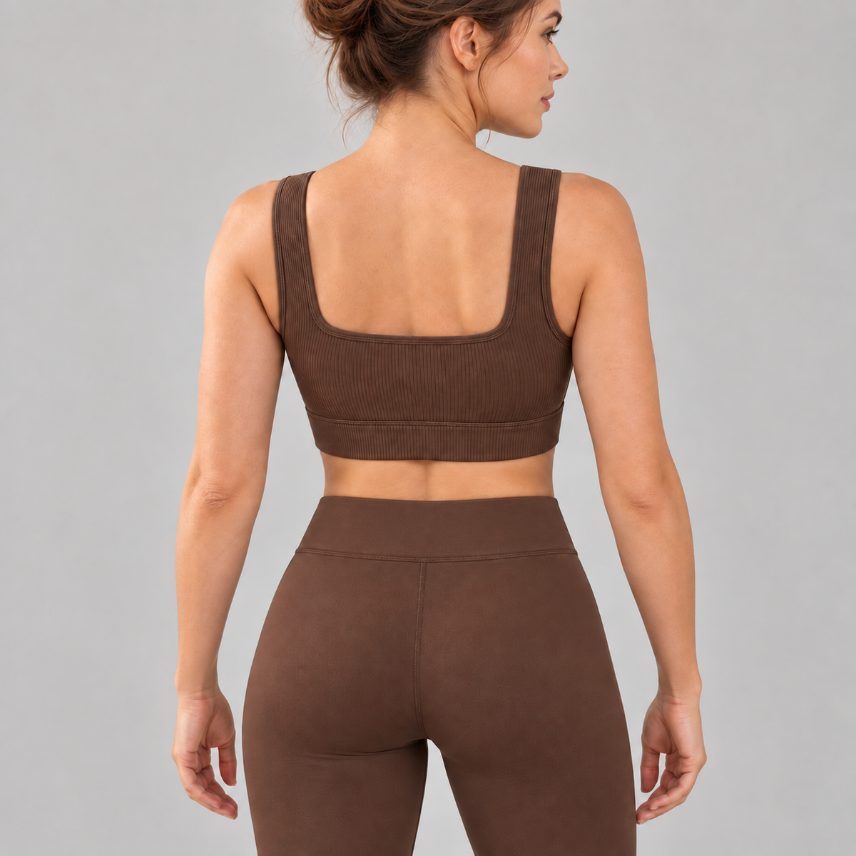 Headays Cocoa Brown Ribbed Longline Comfort Bralette with Square Neckline