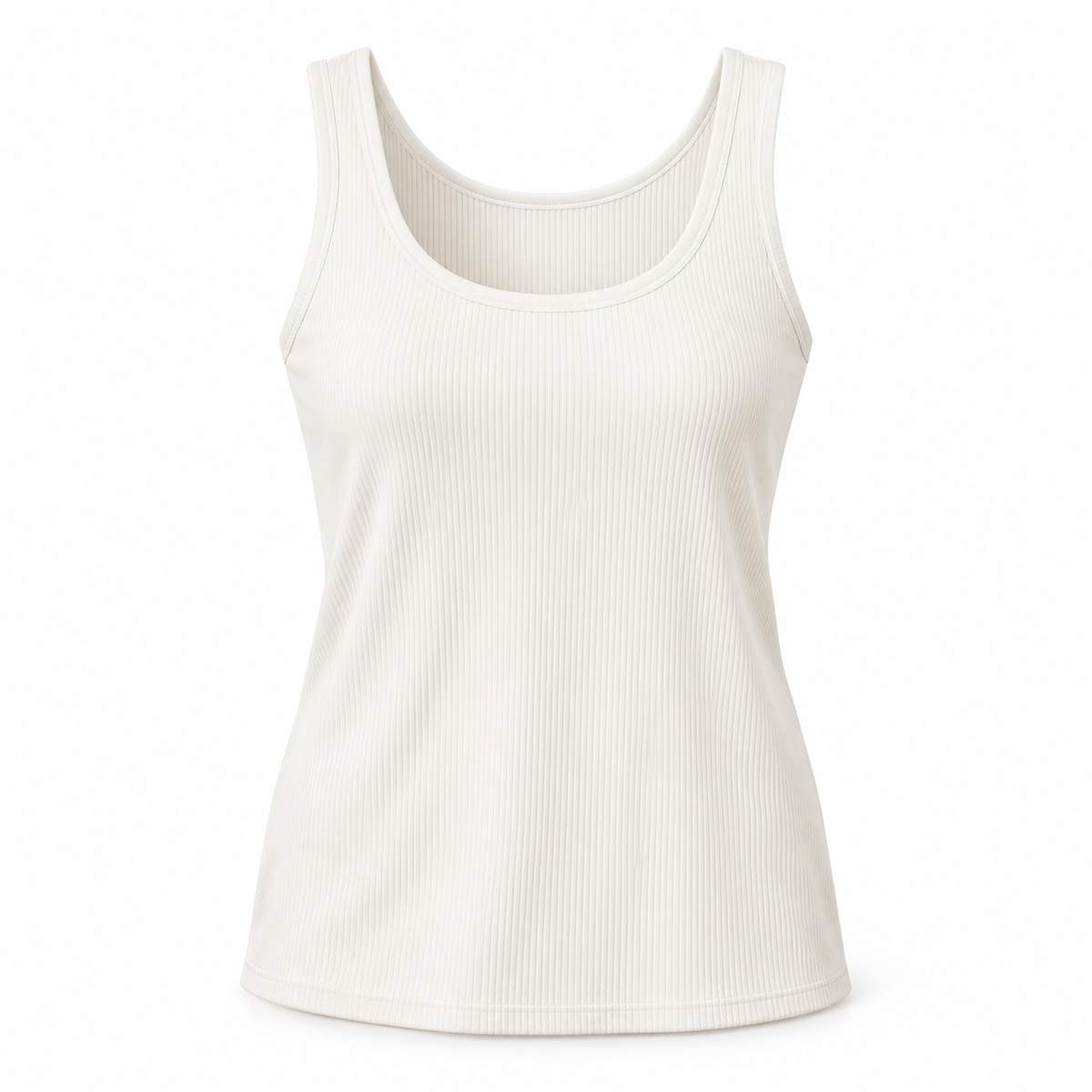 Headays Ivory White Ribbed Sleeveless Lounge Tank Top with Scoop Neckline