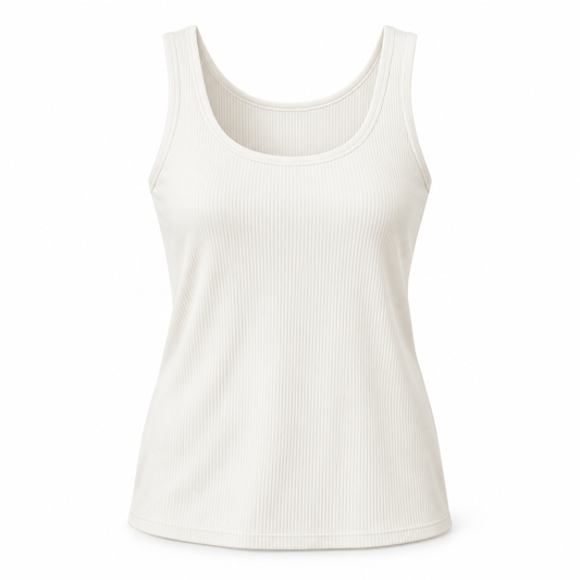 Headays Ivory White Ribbed Sleeveless Lounge Tank Top with Scoop Neckline