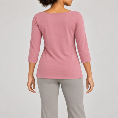 Headays Dusty Pink Three-Quarter Sleeve Lounge Top with Boat Neckline