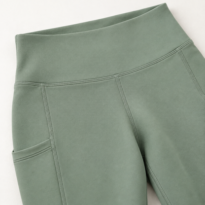 Headays Sage Green High-Waist Cropped Lounge Leggings with Side Pocket Detail