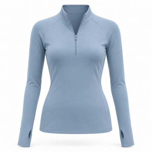 Headays Misty Blue Long-Sleeve Quarter-Zip Lounge Top with Mock Neckline