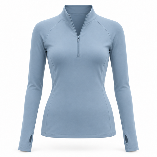 Headays Misty Blue Long-Sleeve Quarter-Zip Lounge Top with Mock Neckline