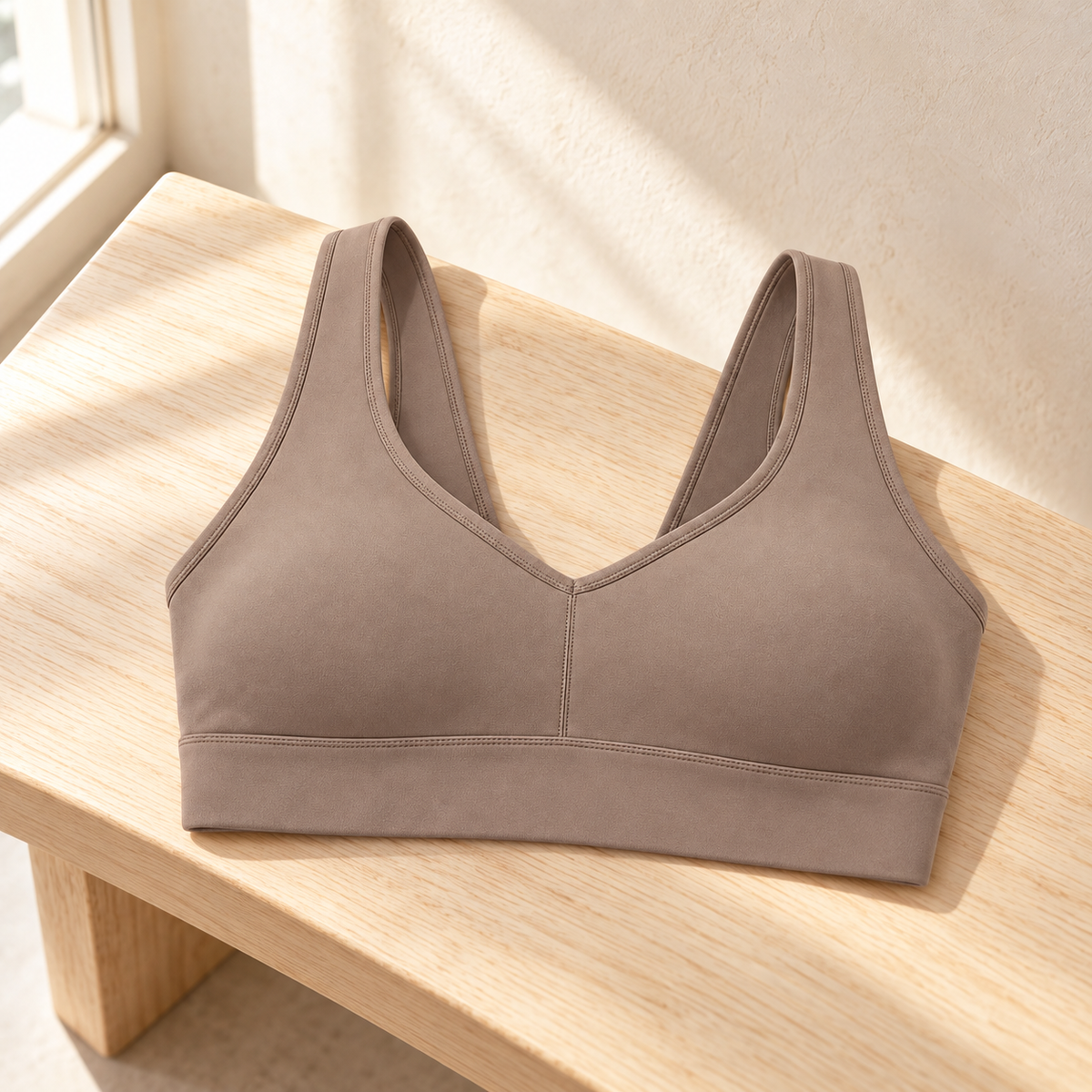 Headays Warm Taupe V-Neck Comfort Bralette with Wide Shoulder Straps