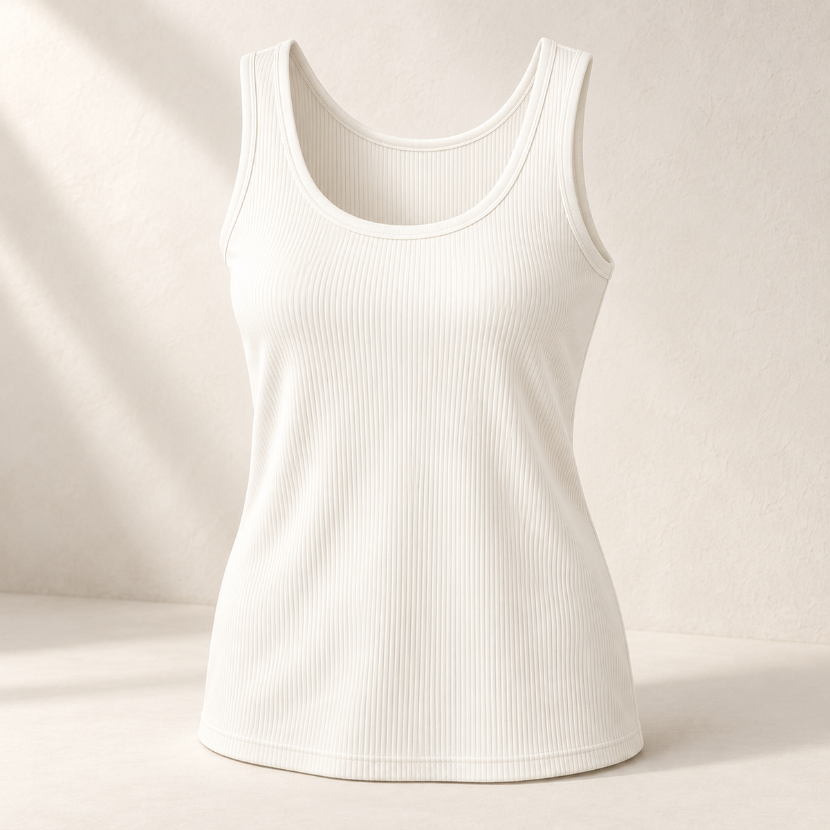 Headays Ivory White Ribbed Sleeveless Lounge Tank Top with Scoop Neckline