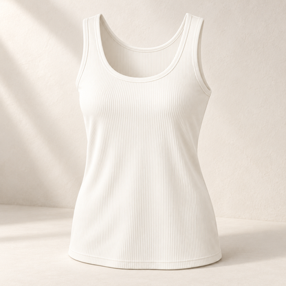 Headays Ivory White Ribbed Sleeveless Lounge Tank Top with Scoop Neckline