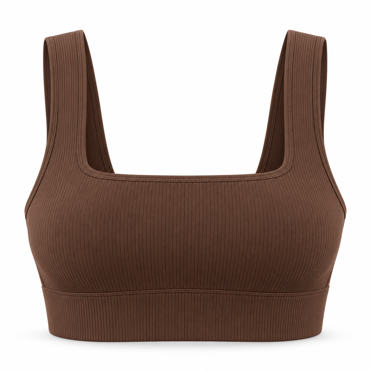 Headays Cocoa Brown Ribbed Longline Comfort Bralette with Square Neckline