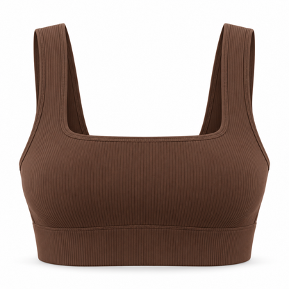 Headays Cocoa Brown Ribbed Longline Comfort Bralette with Square Neckline