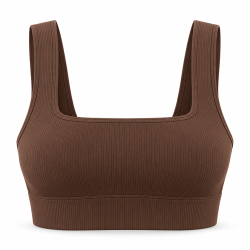 Headays Cocoa Brown Ribbed Longline Comfort Bralette with Square Neckline