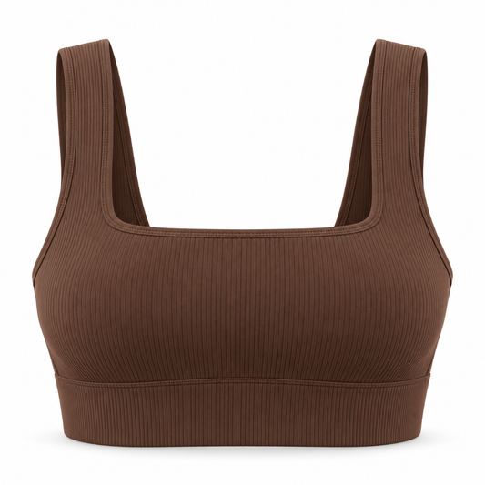 Headays Cocoa Brown Ribbed Longline Comfort Bralette with Square Neckline