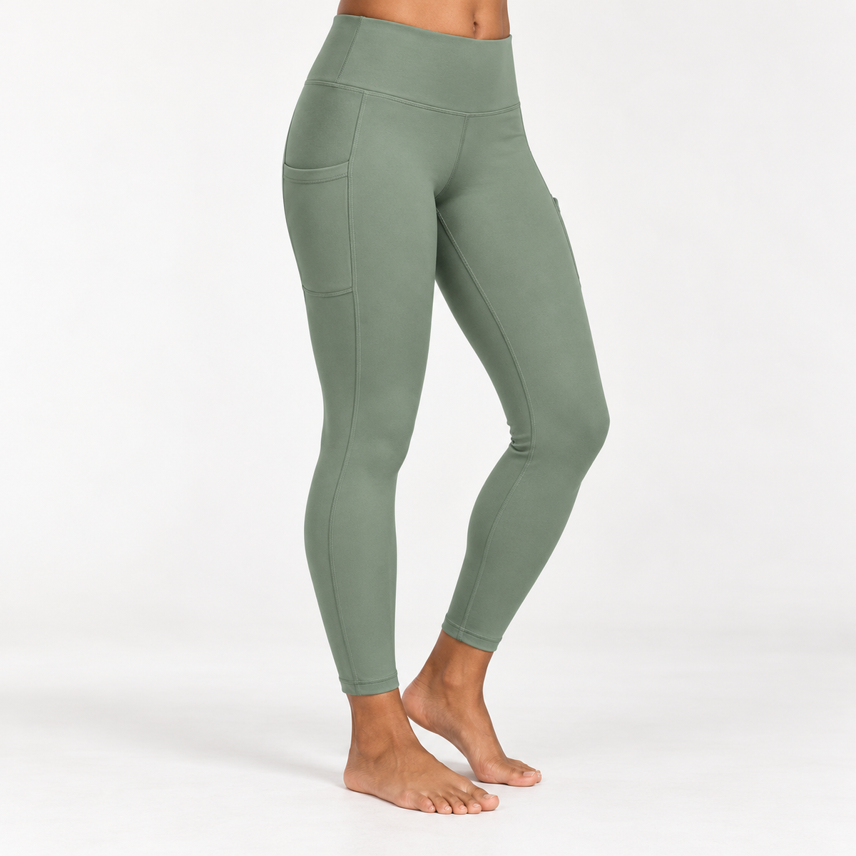 Headays Sage Green High-Waist Cropped Lounge Leggings with Side Pocket Detail