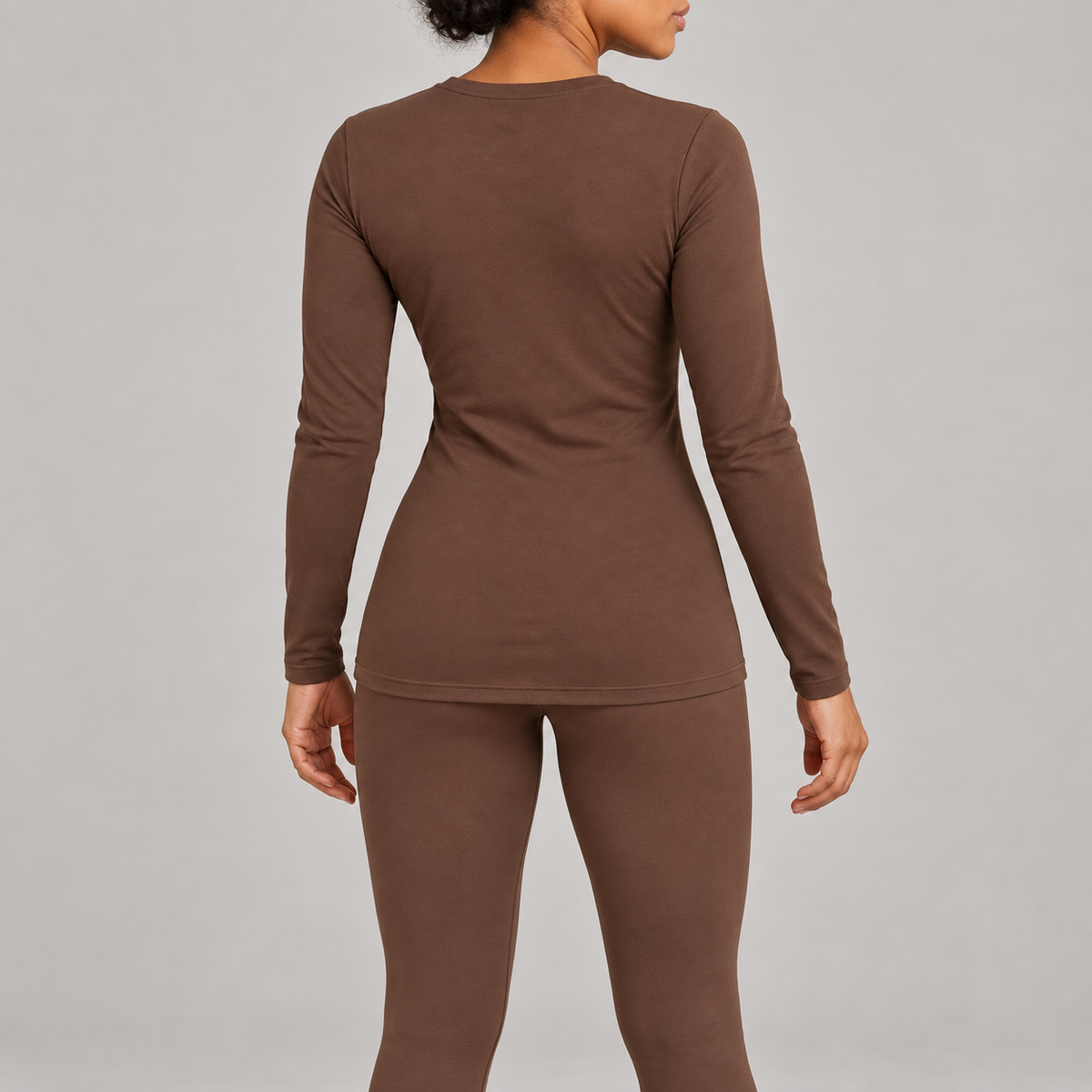 Headays Cocoa Brown Long-Sleeve Lounge Top with Crew Neckline