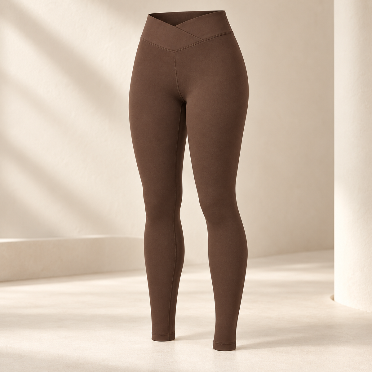 Headays Cocoa Brown High-Waist Lounge Leggings with Cross Waistband