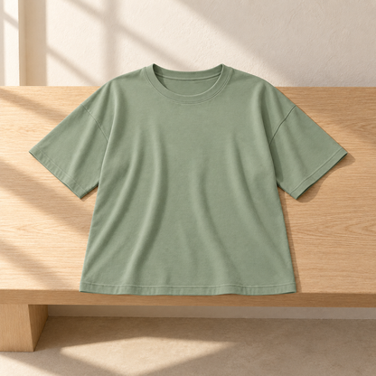 Headays Sage Green Relaxed Short-Sleeve Lounge Top with Crew Neckline