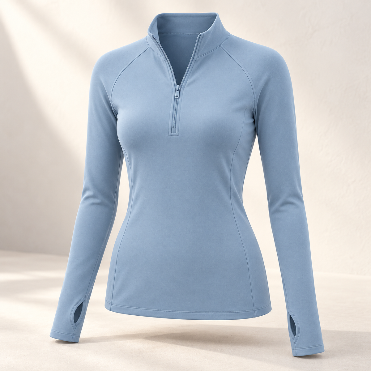 Headays Misty Blue Long-Sleeve Quarter-Zip Lounge Top with Mock Neckline